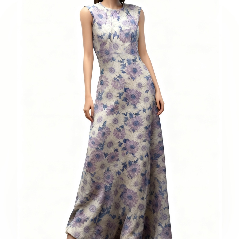 Vintage 60-70s Floral Dress with Purple and White Flowers